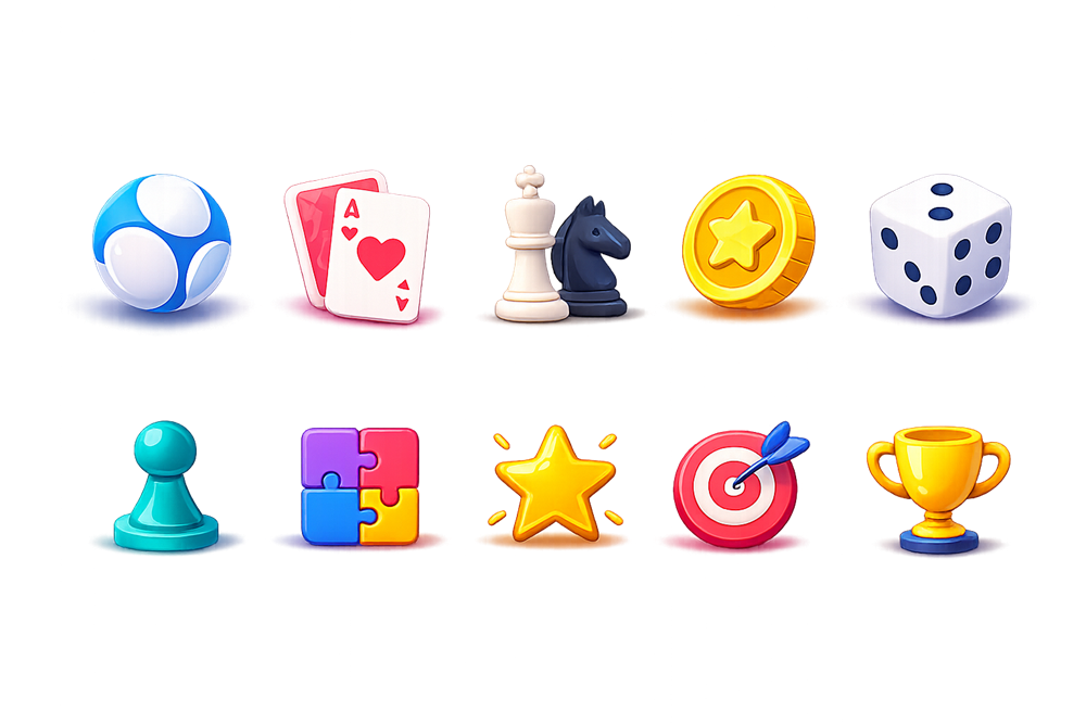 Ten of the game icons available in The Scorekeeper: football, cards, chess, coin, dice, pawn, puzzle piece, star, target and trophy